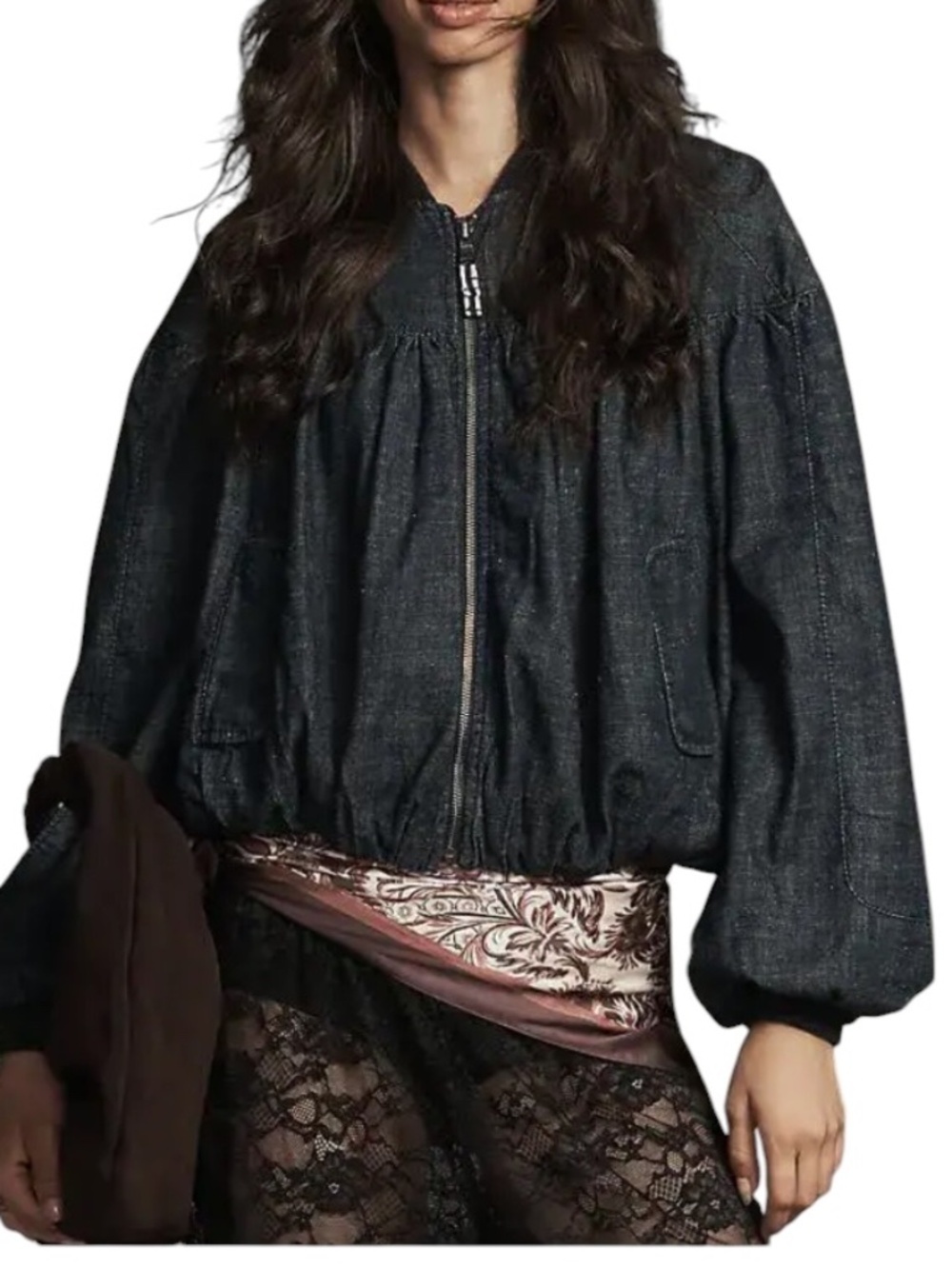 Anthropology NWT Oversized Bubble Bomber Jacket Dark Wash Denim Size XXS